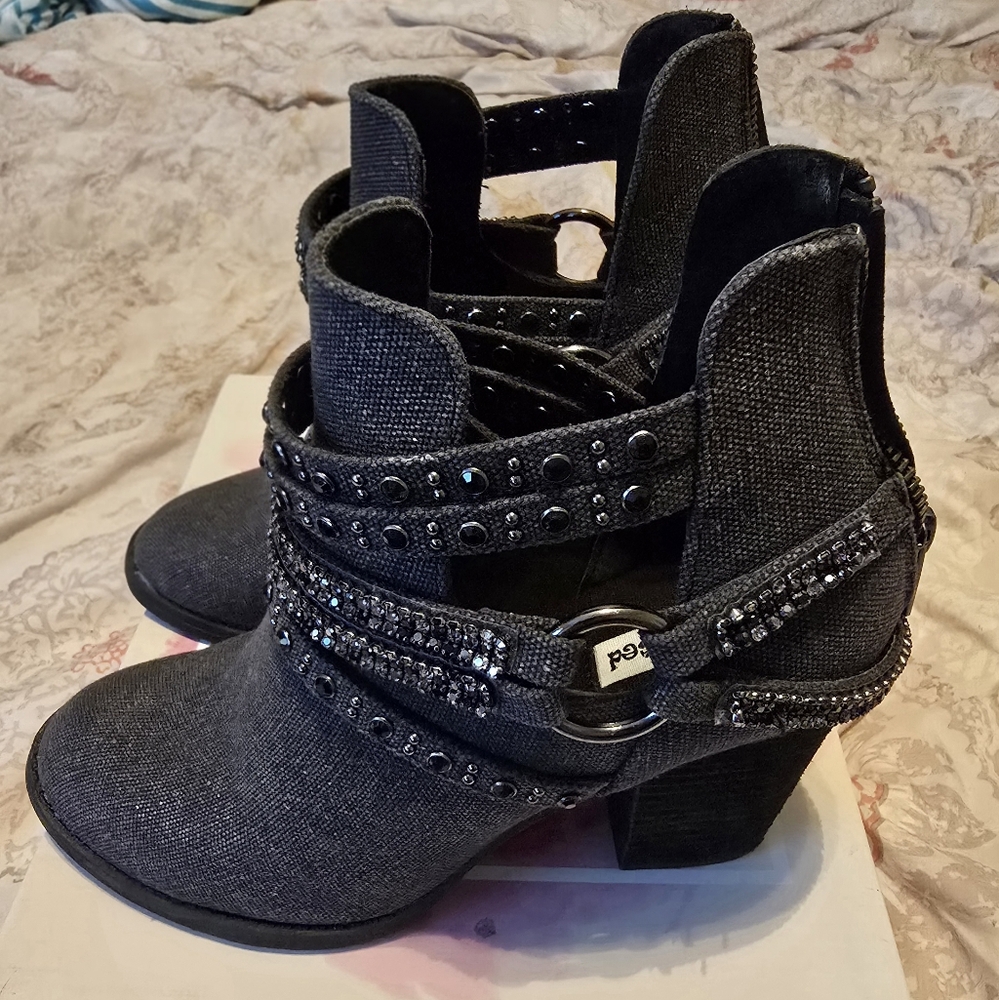 Not Rated Black (Dark Gray) Ankle Booties with Studded Straps
